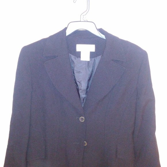 Larry Levine Suits Coat Jacket Size 8 Solid Black 100% Wool Crepe Double Breaste - Picture 11 of 16
